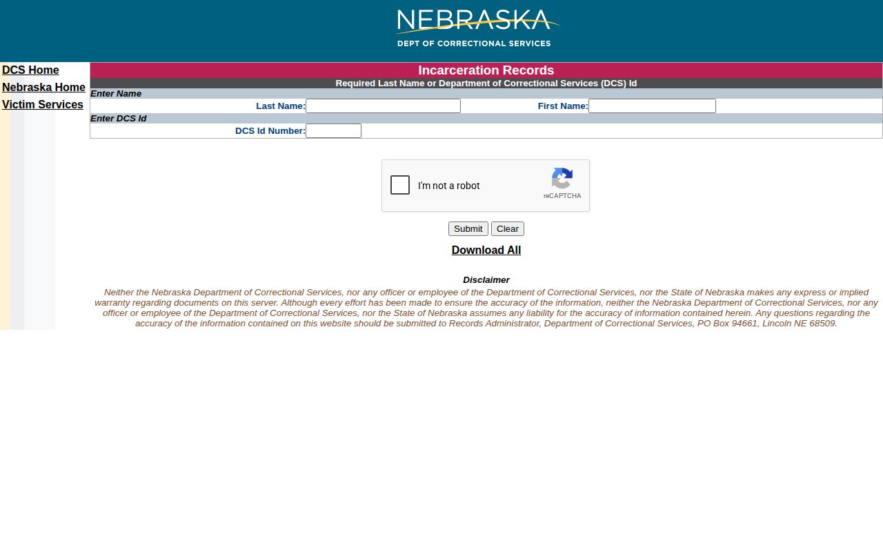 Nebraska Department of Correctional Services Dawson County state-custody search source