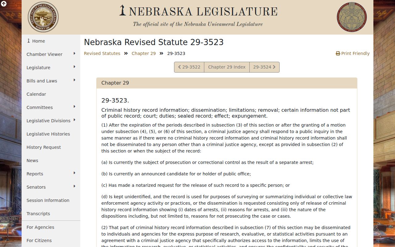 Nebraska statute 29-3523 Dawson County booking-record sealing information source