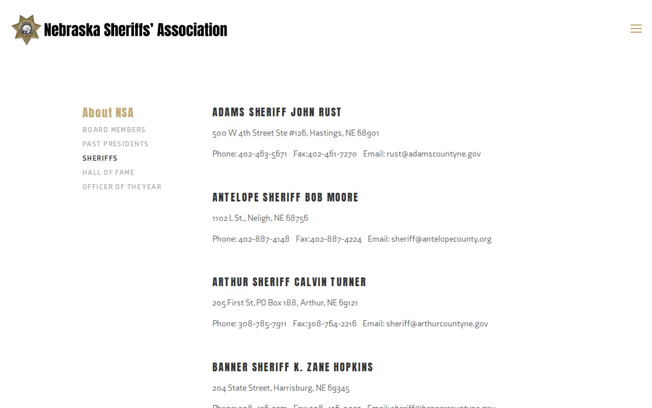 Nebraska Sheriffs Association Dawson County sheriff directory warrant-check contact source
